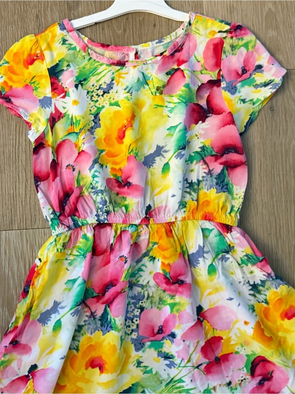 GAP Girl's Size Small (6-7) Bright Yellow & Pink Short Sleeve Rayon Dress